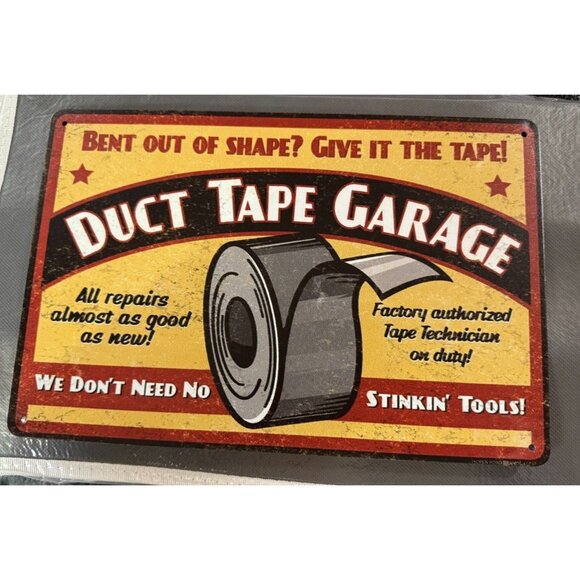 NEW  Duct Tape Garage  Aluminum Metal sign 8 x 11 3/4" - Picture 1 of 2